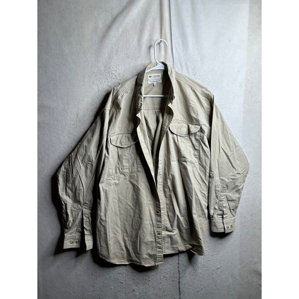 Columbia Sportswear Mens XL Khaki Cotton Long Sleeve Fishing Hiking Shirt 8629